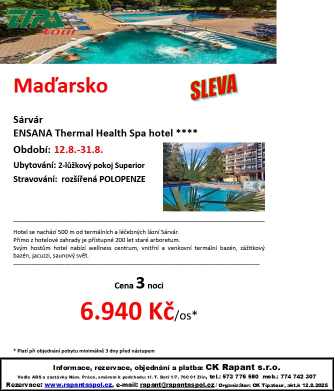 MAĎARSKO - ENSANA 12.8.-31.8.2025